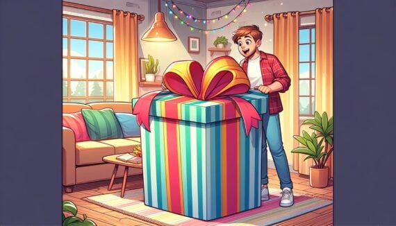 Millennial opening Christmas gift