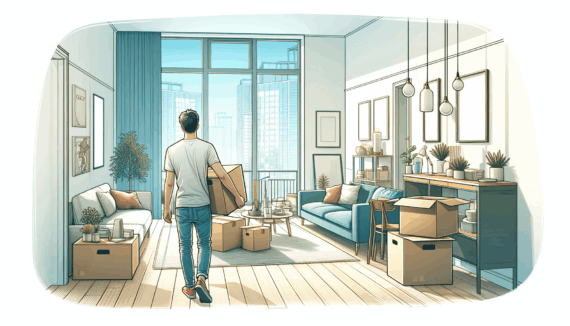 AI-generated image of a person moving into a new apartment
