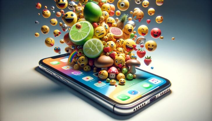 AI-generated image of an iPhone exploding with emojis