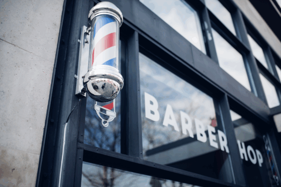 Blue and red barbershop pole