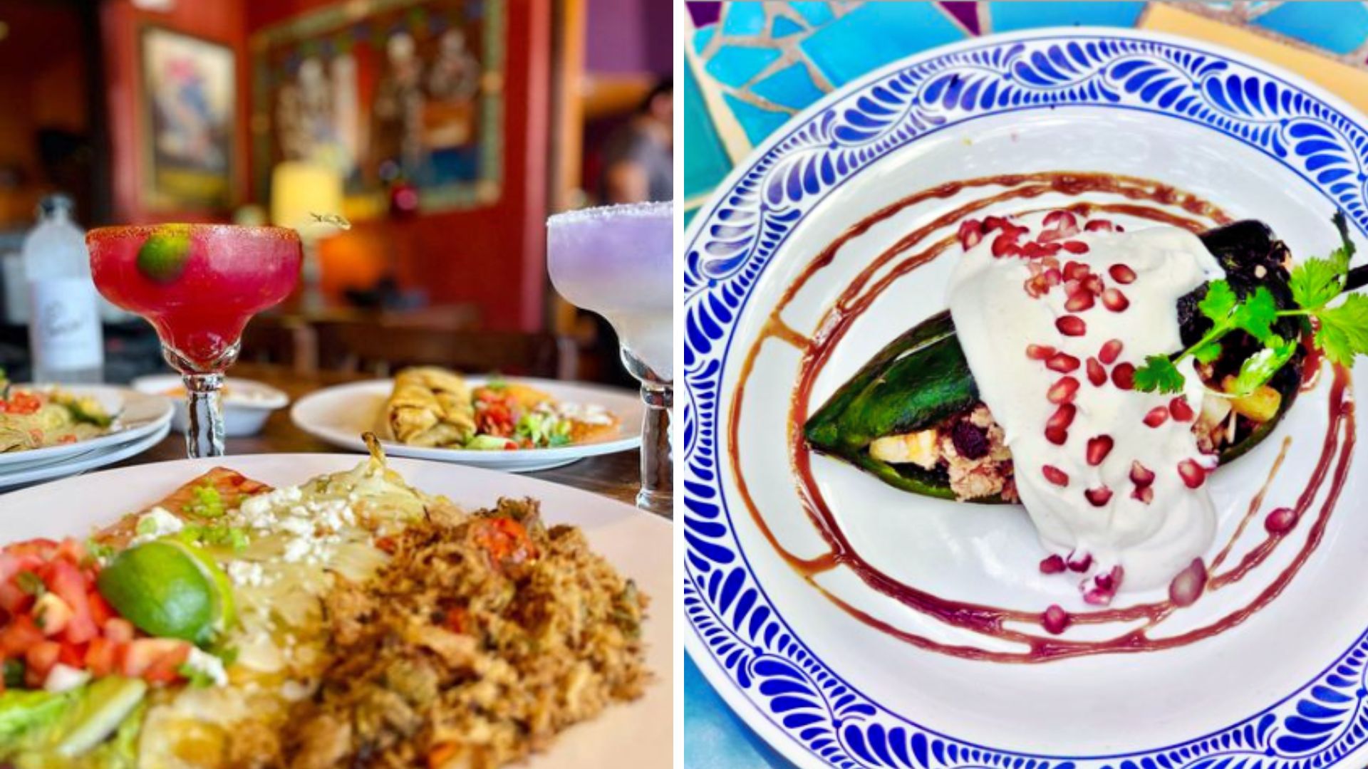 Plate of Mexican food and margaritas from El Charro Café, and nogales from La Fonda Del Main