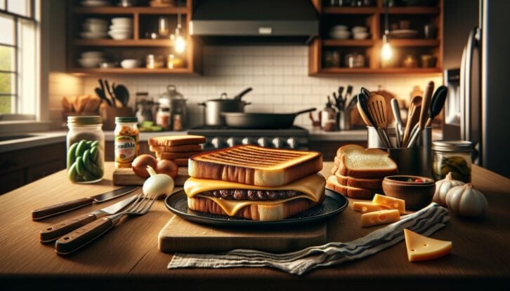 AI-generated image of a homemade patty melt