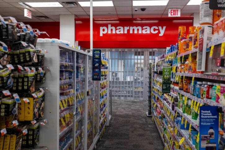 A pharmacy stands in a chain store in Manhattan on July 23, 2024 in New York City. A major issue in the presidential race between both parties is the increase in prescription drug prices, an issue that especially energizes older voters.