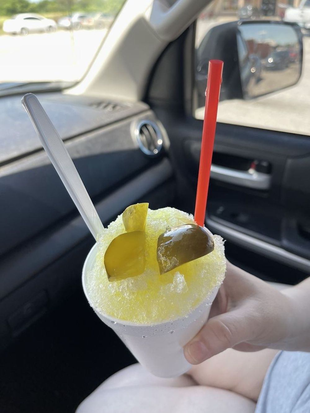Pickle Snowcone - pickle juice and chunks of pickles on top AND hidden inside
