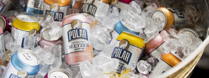 polar seltzer waters in an ice bucket