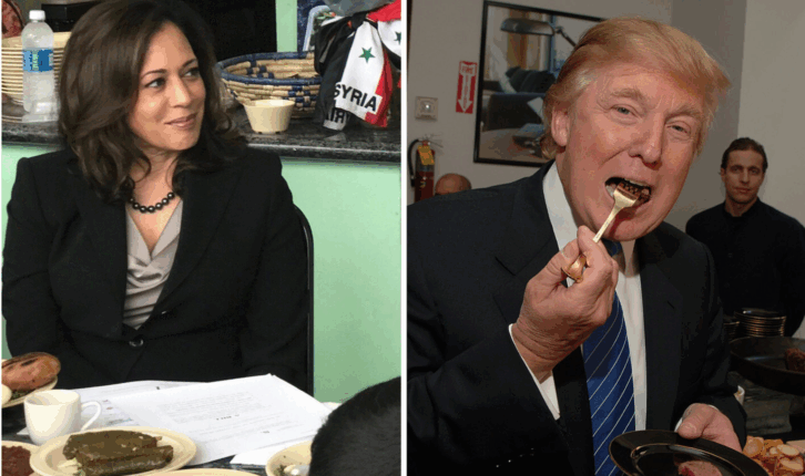 Kamala Harris and Donald Trump Eating Diptych