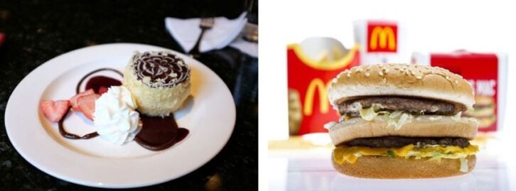 a fancy plate of food, a McDonald's Big Mac