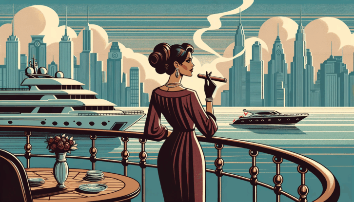 Illustration of rich woman on a yacht