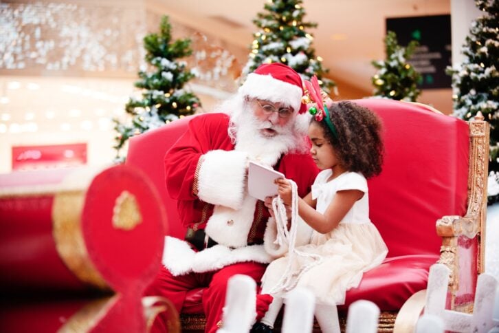 Shopping Christmas with family and Santa Claus at Shopping Mall