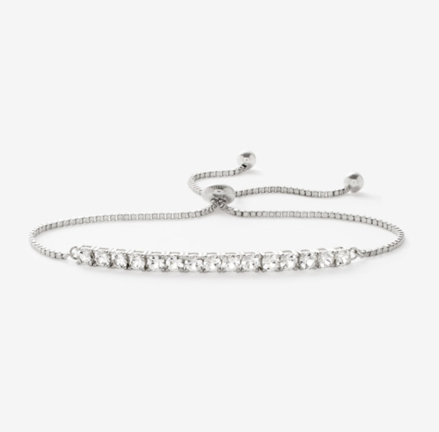White Sapphire Sterling Silver Bolo Bracelet