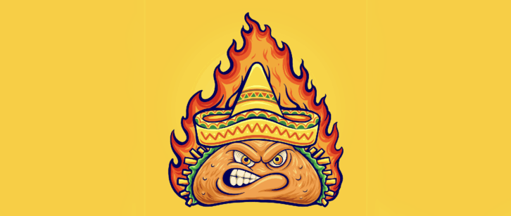 An illustration of an angry taco on a bright yellow background