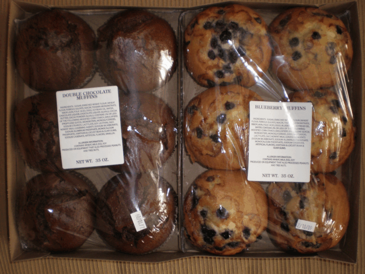 6 pack of Chocolate and 6 pack of blueberry muffins baked in-house from Costco