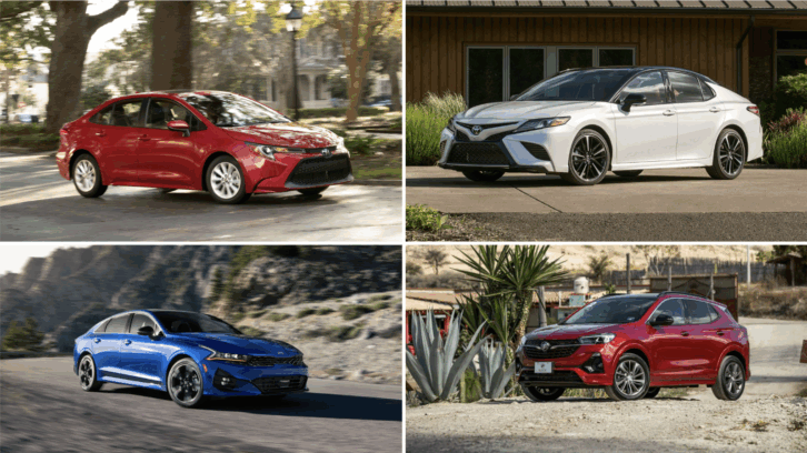 A collage of six reliable car makes and models