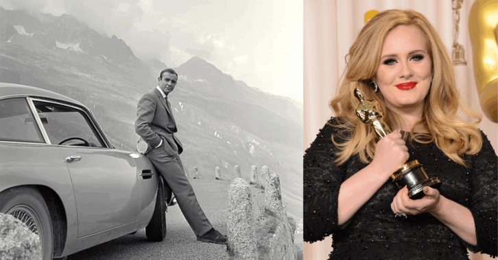 Sean Connery in Goldfinger, 1964 and Adele Wins Best Original Song Oscar Award for 'Skyfall', 2013