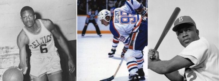 a basketball player, a hockey player, a baseball player