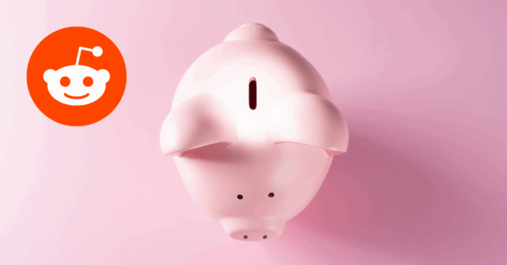 Spotlight circle light focus on the coin slot of a pink piggy bank, directly above view, on a pink background
