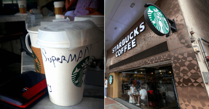 'Superman' Written on a Grande Drink at Starbucks and Starbucks Coffee Shop, Hong Kong