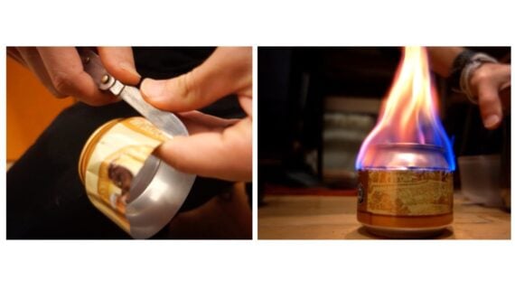 makeshift stovetop using beer can and rubbing alcohol