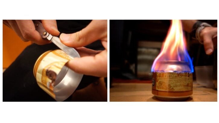 makeshift stovetop using beer can and rubbing alcohol