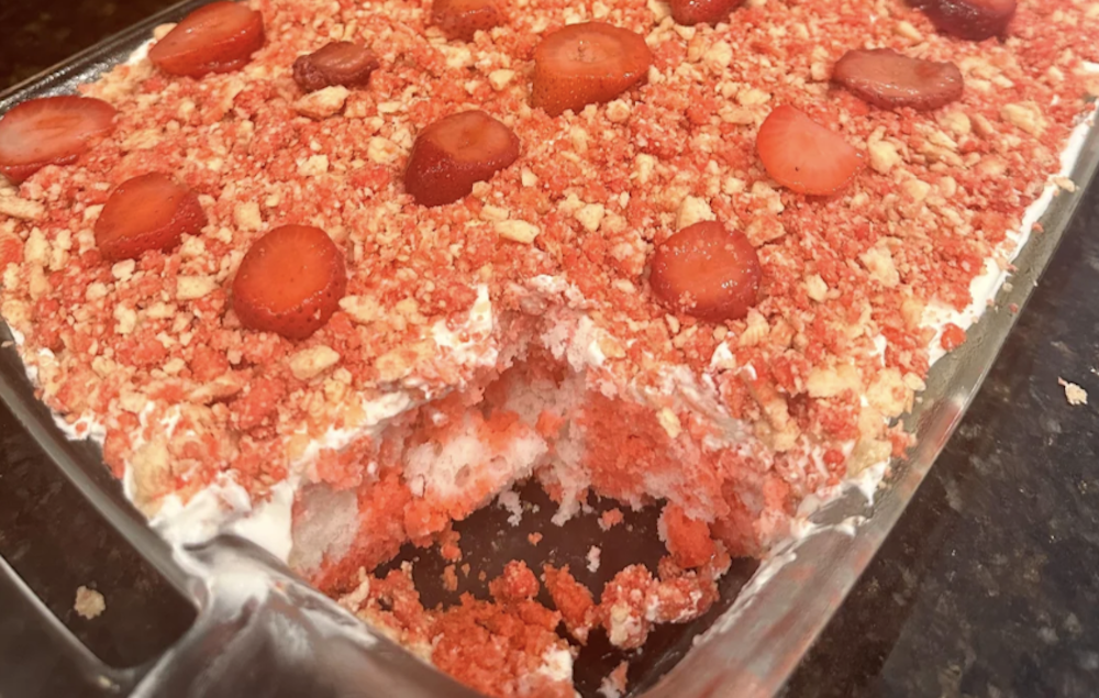 Strawberry Crunch Poke Cake
