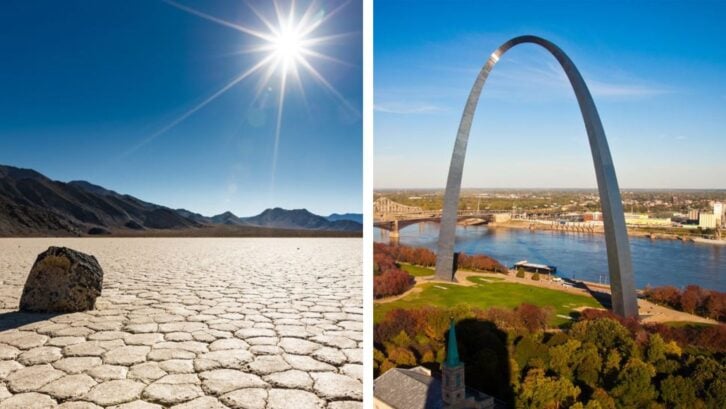 a stone in a desert, the Gateway Arch in Missouri