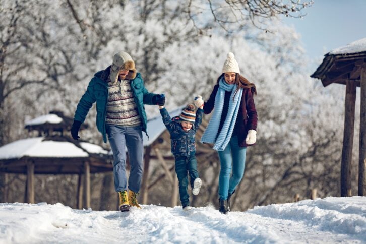 Family playing in the snow