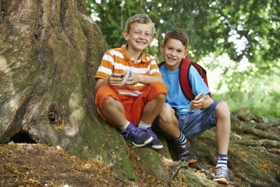 Young boys geocaching