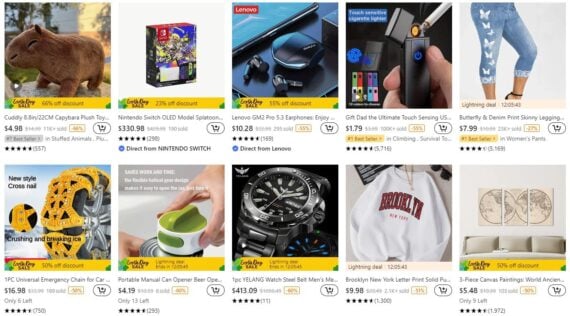 Screenshot of Temu's best sellers