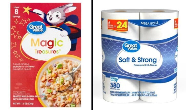 Great Value cereal, toilet paper