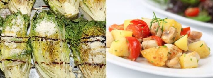 romaine lettuce, potato salad in a bowl