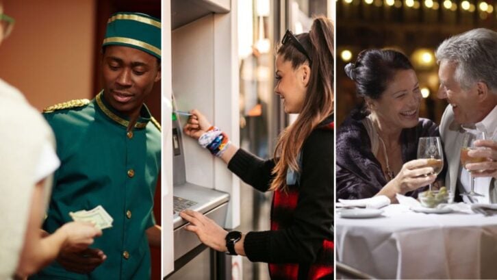 Different ways people waste Money While Traveling, including overtipping, getting hit with hidden transaction fees, and dining at tourist traps.