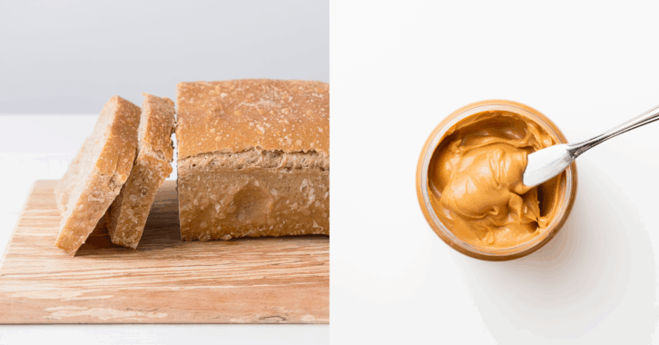 Two Images of a Loaf of Bread and a Jar of Peanut Butter