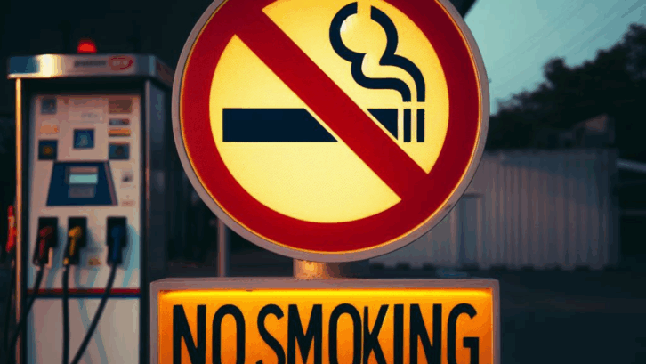 no smoking sign at a gas pump