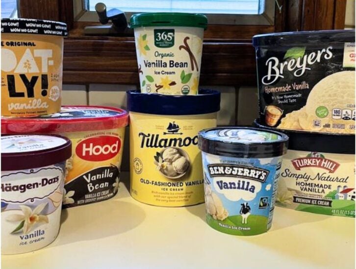 Store bought ice cream brands for a Vanilla ice cream Taste Test