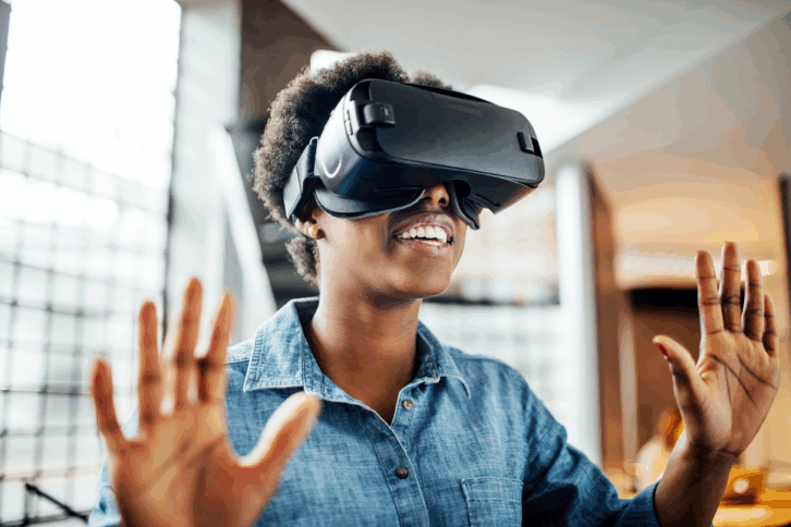 Woman wearing a virtual reality headset