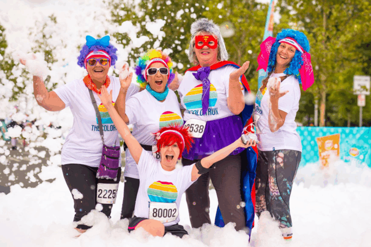 Crazy group of friends participating in a race