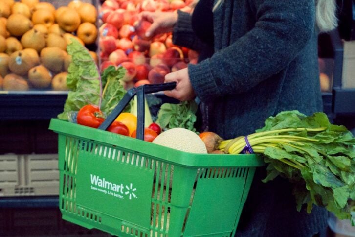 Walmart grocery basket with produce
