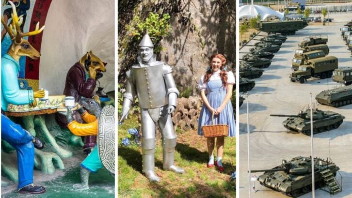 Three images of weird theme parks around the world