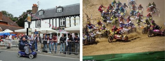 mobility scooter racing, a crowd of racing sidecars