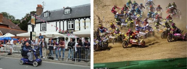 mobility scooter racing, a crowd of racing sidecars
