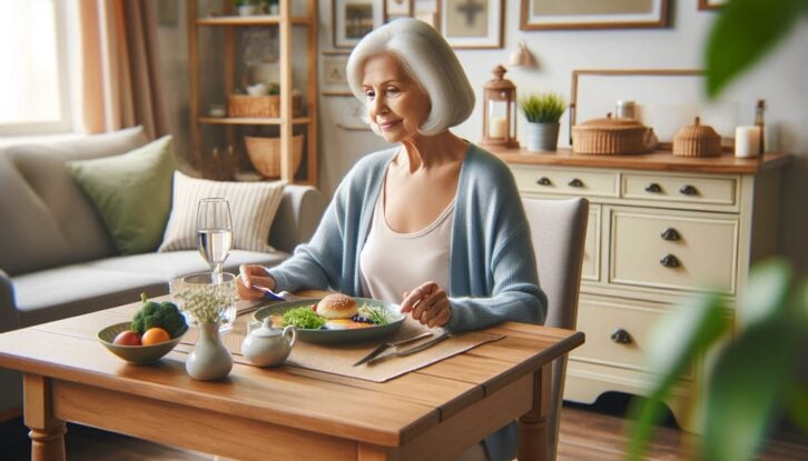 Woman dining solo at home