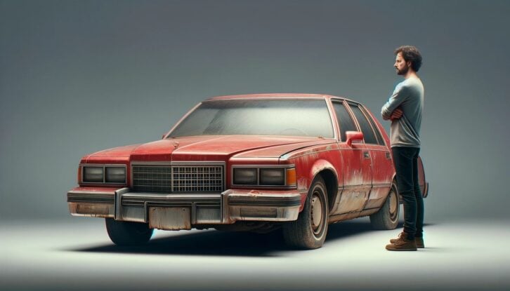 AI-generated image of a red, old Cadillac Catera