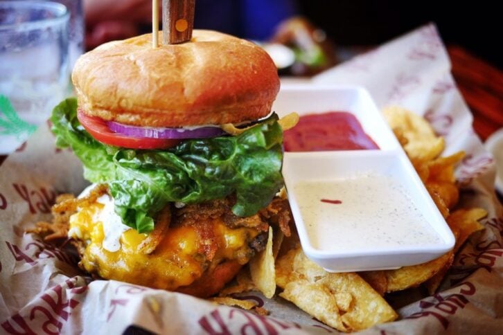 Burger at Yak's on the 5 restaurant