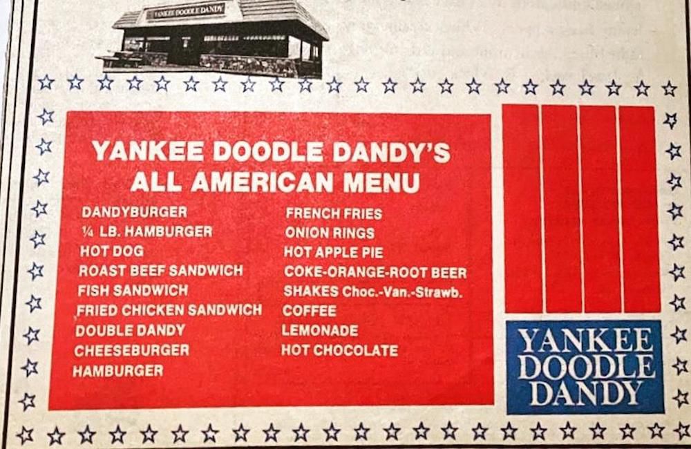 Yankee Doodle Dandy Menu 1975