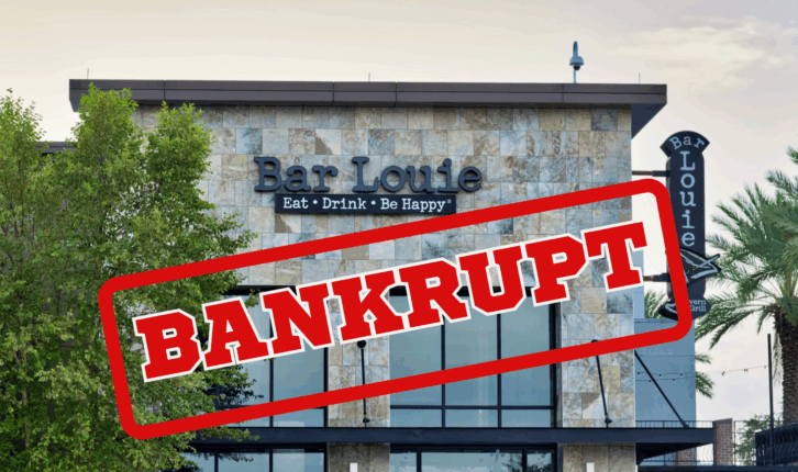 Bar Louie Exterior with Bankrupt Stamp