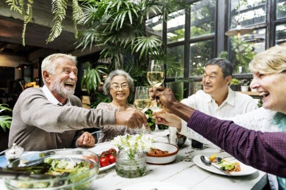 Seniors dining out at a restaurant