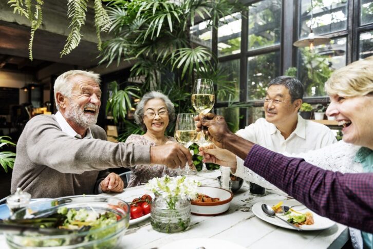 Seniors dining out at a restaurant