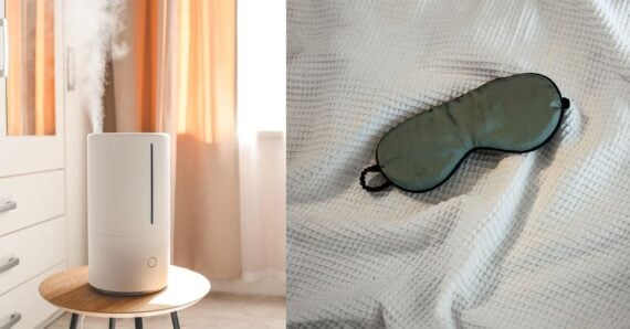 An image of a sleeping mask placed next to an image of a humidifier.