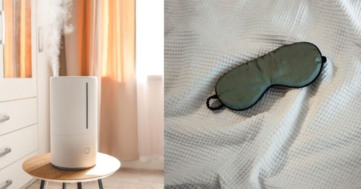 An image of a sleeping mask placed next to an image of a humidifier.