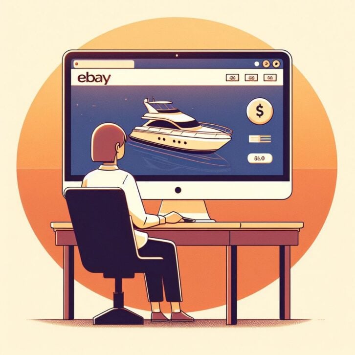 bidding on a boat on ebay, from bing image creator